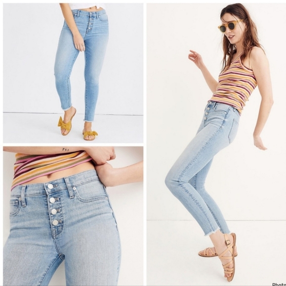 Madewell Jeans Women's Blue Denim 9" High-Rise Skinny Crop With Raw Hem Size 25 - Picture 2 of 16